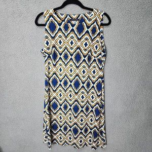 TOMMY HILFIGER Women's Size 10 Blue Gold Geometric Sheath Sleeveless Dress